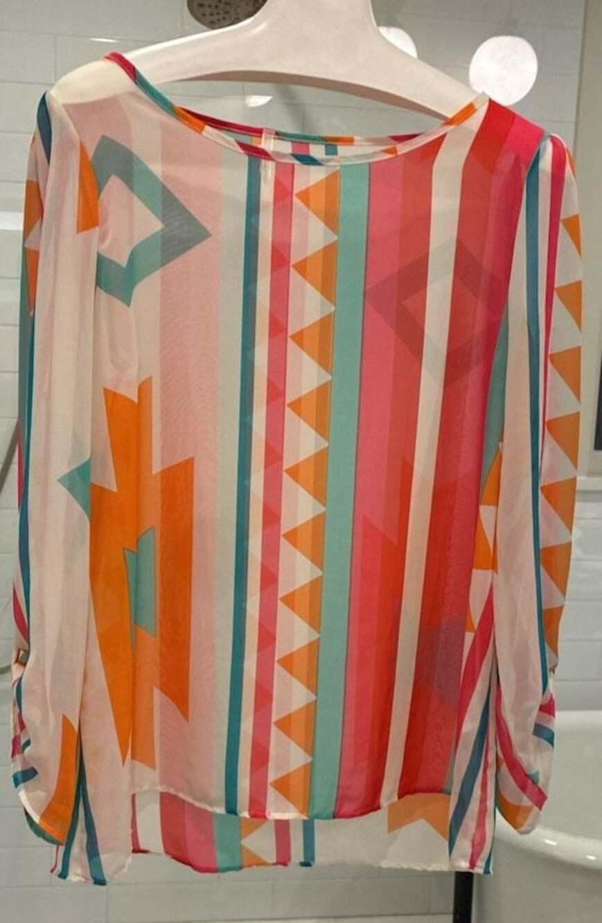Rachel Kate Women's Long Sleeve Geometric Print Sheer Chiffon Blouse, Size M